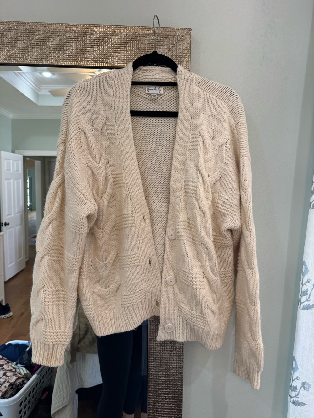 Wonderly Cream Cable-Knit Button Cardigan
